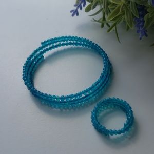 "New" Paraiba Blue Color Opal Stainless Steel Coiled Wrap Bracelet and R…